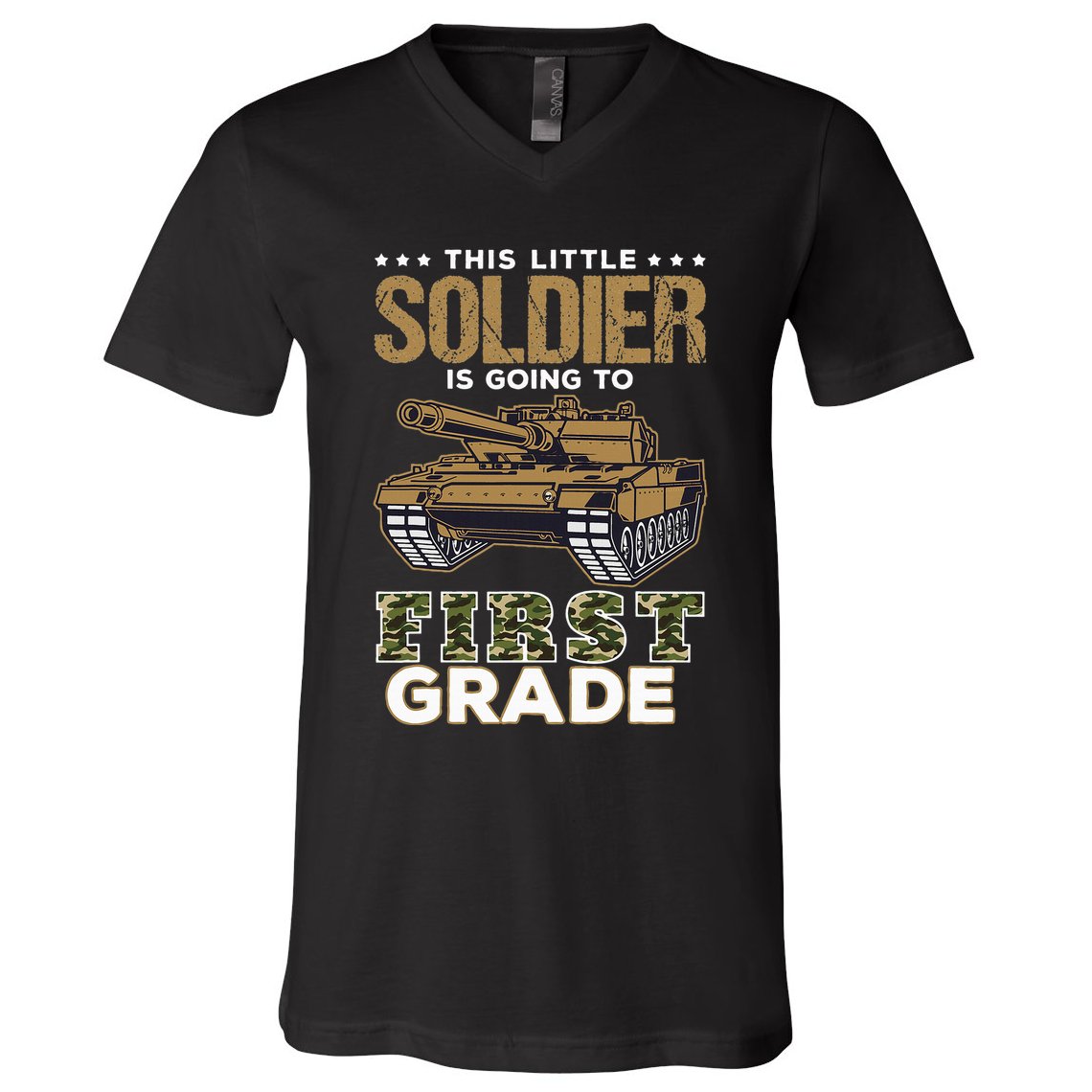 Military Army Camo Tanks First Grade Back To School V-Neck T-Shirt