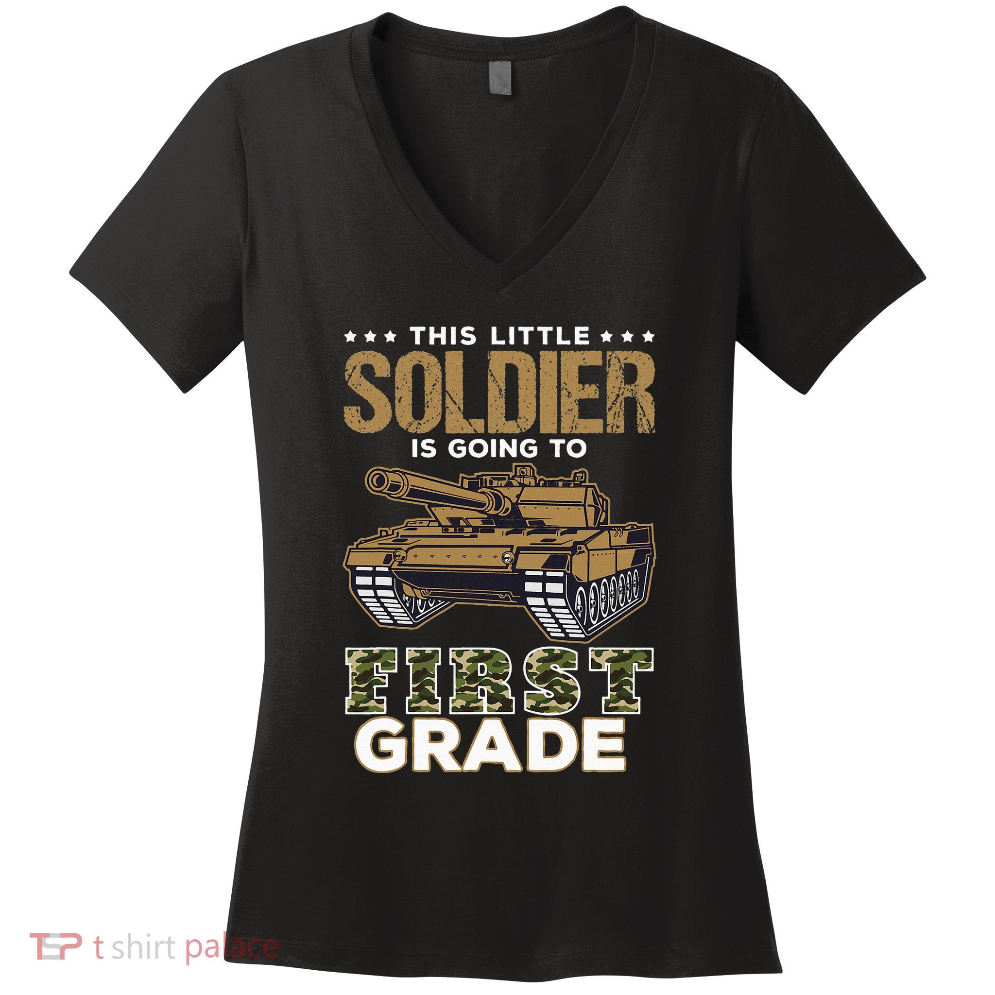 Military Army Camo Tanks First Grade Back To School Women's V-Neck T-Shirt