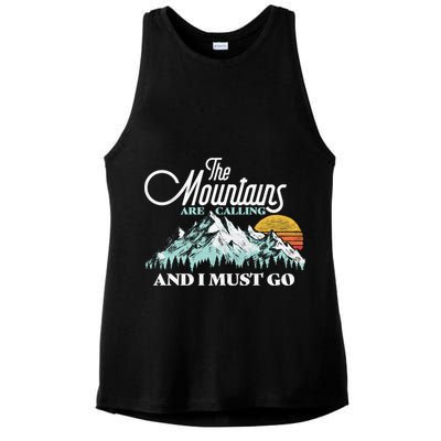 Mountains Are Calling & I Must Go Retro Vintage Ladies PosiCharge Tri-Blend Wicking Tank