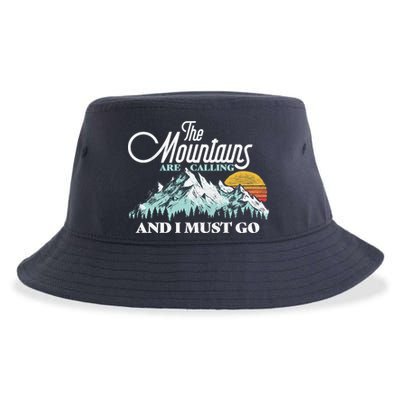 Mountains Are Calling & I Must Go Retro Vintage Sustainable Bucket Hat