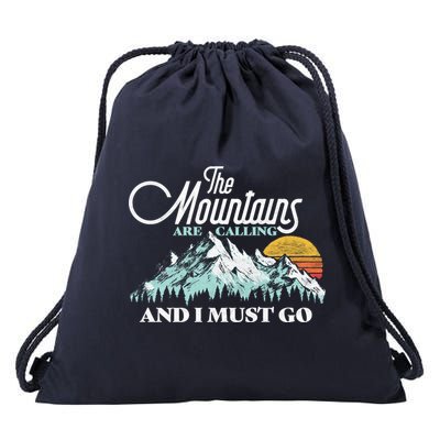 Mountains Are Calling & I Must Go Retro Vintage Drawstring Bag