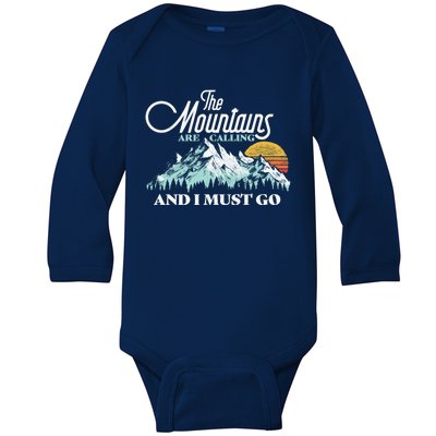 Mountains Are Calling & I Must Go Retro Vintage Baby Long Sleeve Bodysuit