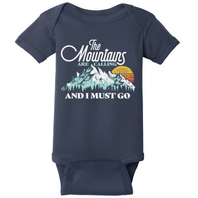 Mountains Are Calling & I Must Go Retro Vintage Baby Bodysuit