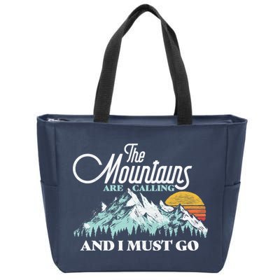 Mountains Are Calling & I Must Go Retro Vintage Zip Tote Bag