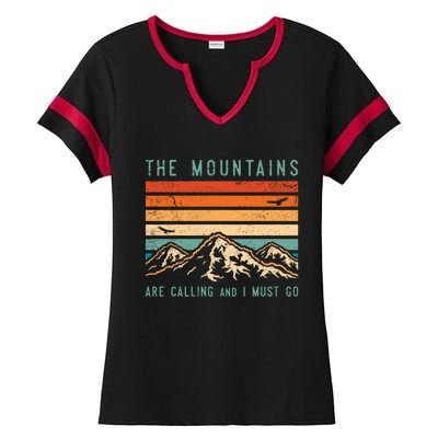 Mountains Are Calling And I Must Go Retro Vintage 80s Mountain Gift Ladies Halftime Notch Neck Tee