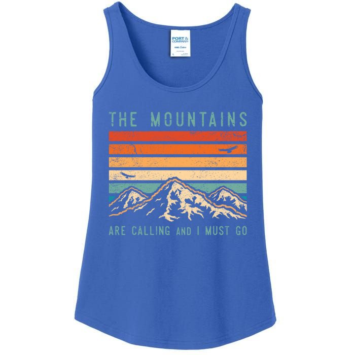 Mountains Are Calling And I Must Go Retro Vintage 80s Mountain Gift Ladies Essential Tank