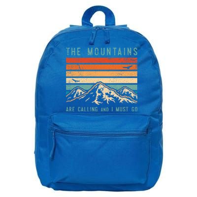 Mountains Are Calling And I Must Go Retro Vintage 80s Mountain Gift 16 in Basic Backpack