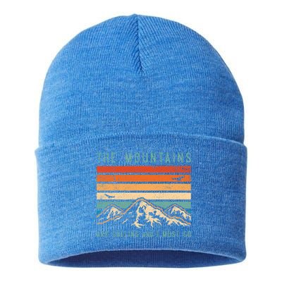 Mountains Are Calling And I Must Go Retro Vintage 80s Mountain Gift Sustainable Knit Beanie