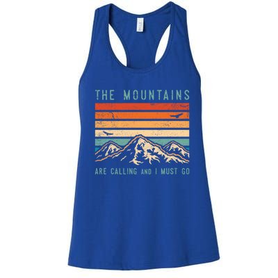 Mountains Are Calling And I Must Go Retro Vintage 80s Mountain Gift Women's Racerback Tank