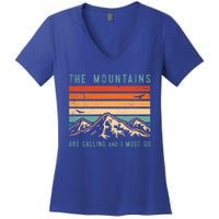 Mountains Are Calling And I Must Go Retro Vintage 80s Mountain Gift Women's V-Neck T-Shirt