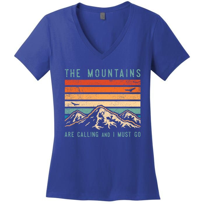 Mountains Are Calling And I Must Go Retro Vintage 80s Mountain Gift Women's V-Neck T-Shirt