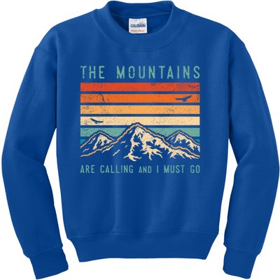 Mountains Are Calling And I Must Go Retro Vintage 80s Mountain Gift Kids Sweatshirt