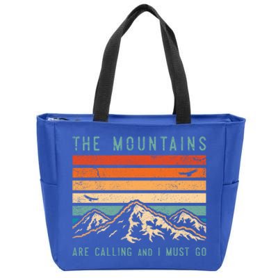 Mountains Are Calling And I Must Go Retro Vintage 80s Mountain Gift Zip Tote Bag