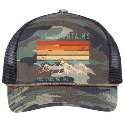 Mountains Are Calling And I Must Go Retro Vintage 80s Mountain Gift Retro Rope Trucker Hat Cap