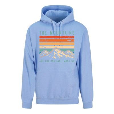 Mountains Are Calling And I Must Go Retro Vintage 80s Mountain Gift Unisex Surf Hoodie