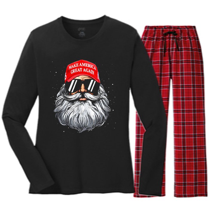 Make A Christmas Great Again Funny Xmas Trump Santa Pajamas Women's Long Sleeve Flannel Pajama Set 