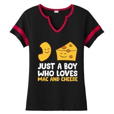 Macaroni And Cheese Just A Boy Who Loves Mac And Cheese Funny Gift Ladies Halftime Notch Neck Tee