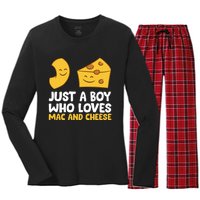 Macaroni And Cheese Just A Boy Who Loves Mac And Cheese Funny Gift Women's Long Sleeve Flannel Pajama Set 