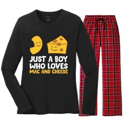 Macaroni And Cheese Just A Boy Who Loves Mac And Cheese Funny Gift Women's Long Sleeve Flannel Pajama Set 