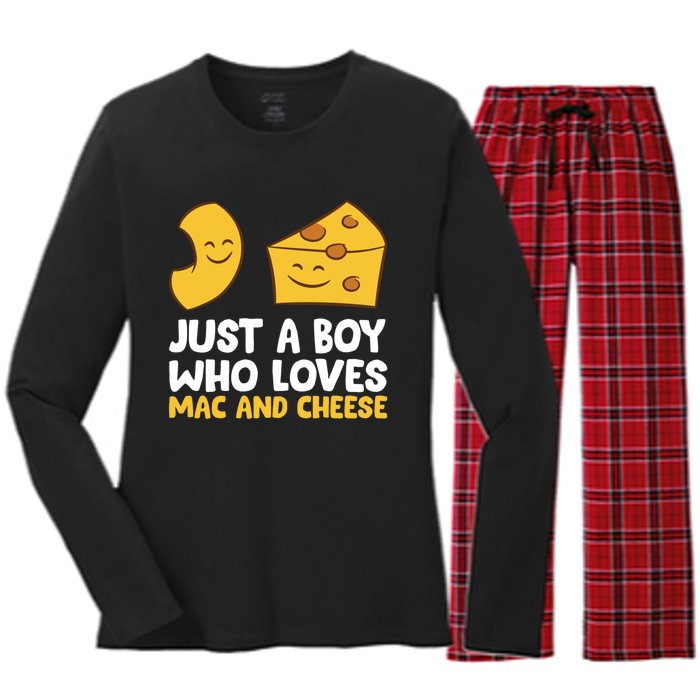 Macaroni And Cheese Just A Boy Who Loves Mac And Cheese Funny Gift Women's Long Sleeve Flannel Pajama Set 