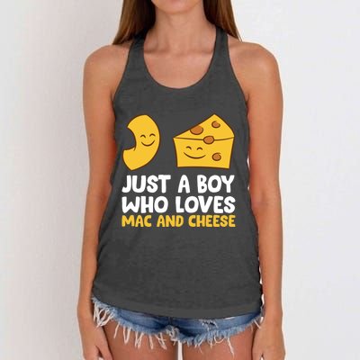 Macaroni And Cheese Just A Boy Who Loves Mac And Cheese Funny Gift Women's Knotted Racerback Tank