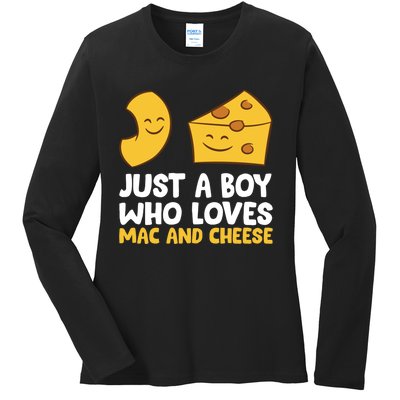 Macaroni And Cheese Just A Boy Who Loves Mac And Cheese Funny Gift Ladies Long Sleeve Shirt