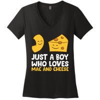 Macaroni And Cheese Just A Boy Who Loves Mac And Cheese Funny Gift Women's V-Neck T-Shirt