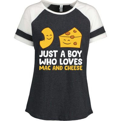 Macaroni And Cheese Just A Boy Who Loves Mac And Cheese Funny Gift Enza Ladies Jersey Colorblock Tee