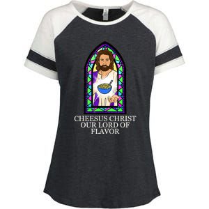 Mac And Cheese Lover Cheesus Christ Our Lord In Flavor Enza Ladies Jersey Colorblock Tee