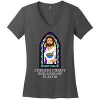 Mac And Cheese Lover Cheesus Christ Our Lord In Flavor Women's V-Neck T-Shirt