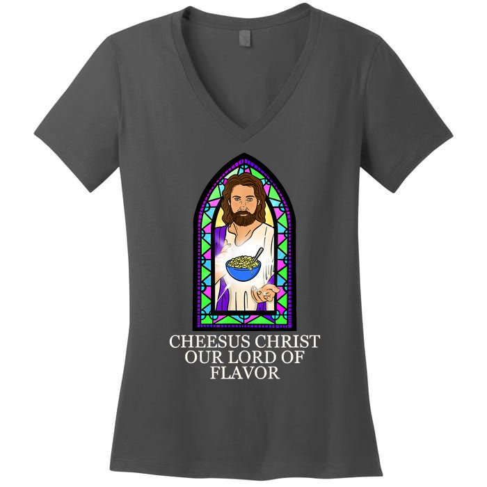 Mac And Cheese Lover Cheesus Christ Our Lord In Flavor Women's V-Neck T-Shirt