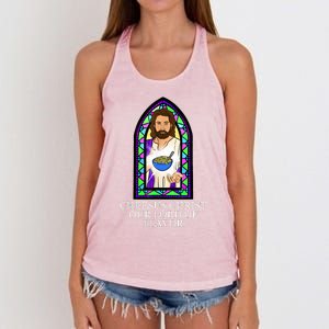 Mac And Cheese Lover Cheesus Christ Our Lord In Flavor Women's Knotted Racerback Tank