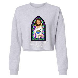 Mac And Cheese Lover Cheesus Christ Our Lord In Flavor Cropped Pullover Crew