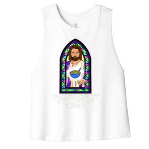 Mac And Cheese Lover Cheesus Christ Our Lord In Flavor Women's Racerback Cropped Tank