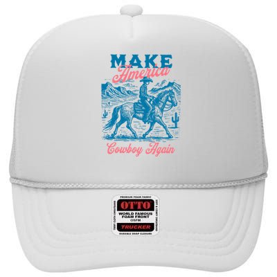 Make America Cowboy Again Western Rodeo High Crown Mesh Back Trucker Hat