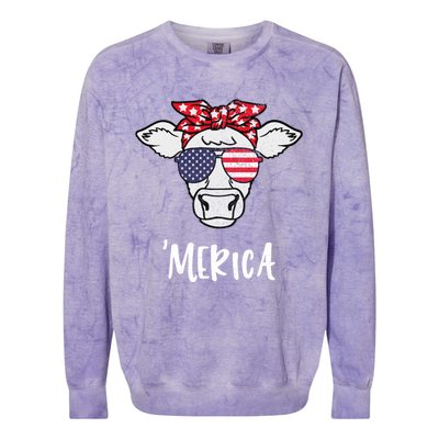 Merica American Cow American Flag Retro Vintage Patriotic Gift Colorblast Crewneck Sweatshirt