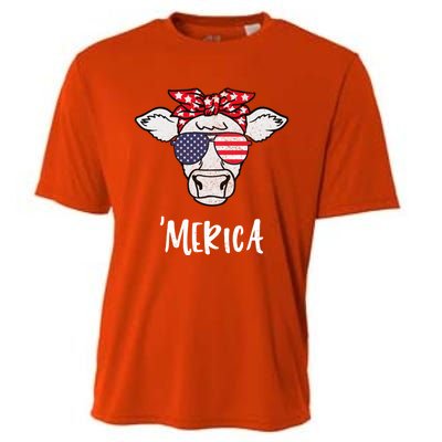 Merica American Cow American Flag Retro Vintage Patriotic Gift Cooling Performance Crew T-Shirt