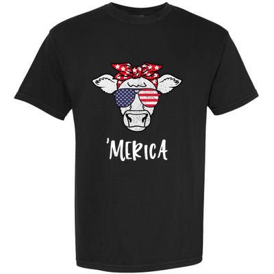 Merica American Cow American Flag Retro Vintage Patriotic Gift Garment-Dyed Heavyweight T-Shirt