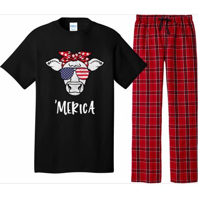 Merica American Cow American Flag Retro Vintage Patriotic Gift Pajama Set