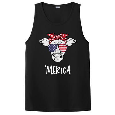 Merica American Cow American Flag Retro Vintage Patriotic Gift PosiCharge Competitor Tank