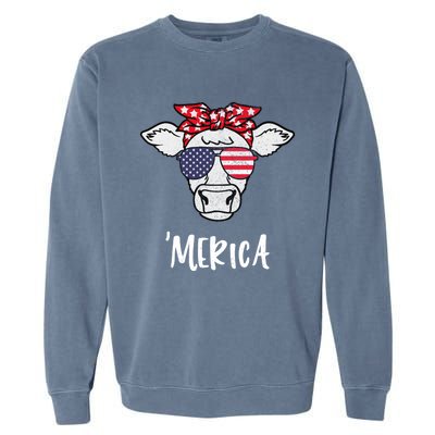 Merica American Cow American Flag Retro Vintage Patriotic Gift Garment-Dyed Sweatshirt