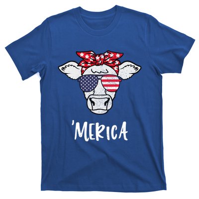 Merica American Cow American Flag Retro Vintage Patriotic Gift T-Shirt