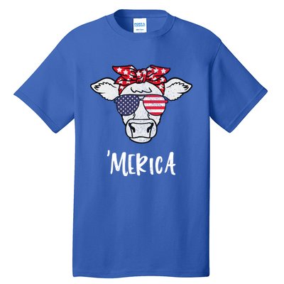 Merica American Cow American Flag Retro Vintage Patriotic Gift Tall T-Shirt