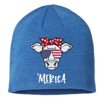 Merica American Cow American Flag Retro Vintage Patriotic Gift Sustainable Beanie