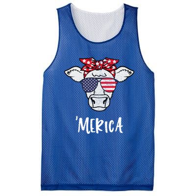 Merica American Cow American Flag Retro Vintage Patriotic Gift Mesh Reversible Basketball Jersey Tank