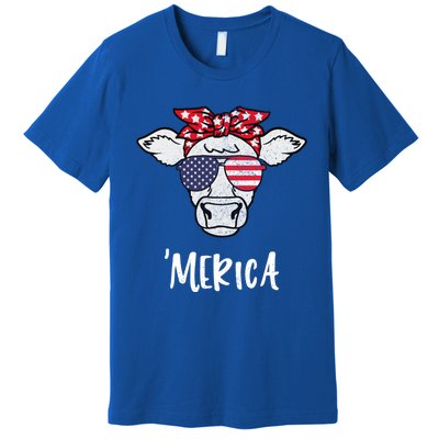 Merica American Cow American Flag Retro Vintage Patriotic Gift Premium T-Shirt