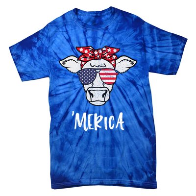 Merica American Cow American Flag Retro Vintage Patriotic Gift Tie-Dye T-Shirt