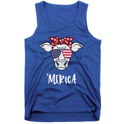 Merica American Cow American Flag Retro Vintage Patriotic Gift Tank Top