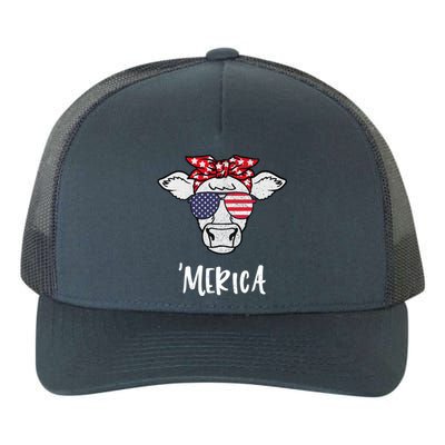 Merica American Cow American Flag Retro Vintage Patriotic Gift Yupoong Adult 5-Panel Trucker Hat