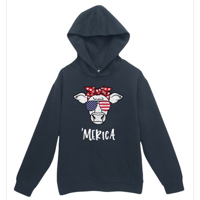 Merica American Cow American Flag Retro Vintage Patriotic Gift Urban Pullover Hoodie